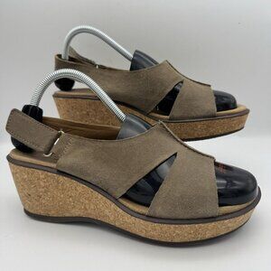 Clarks Collection Women's Leather Slide Cork Wedge Slip On Sandals Size 11.5
